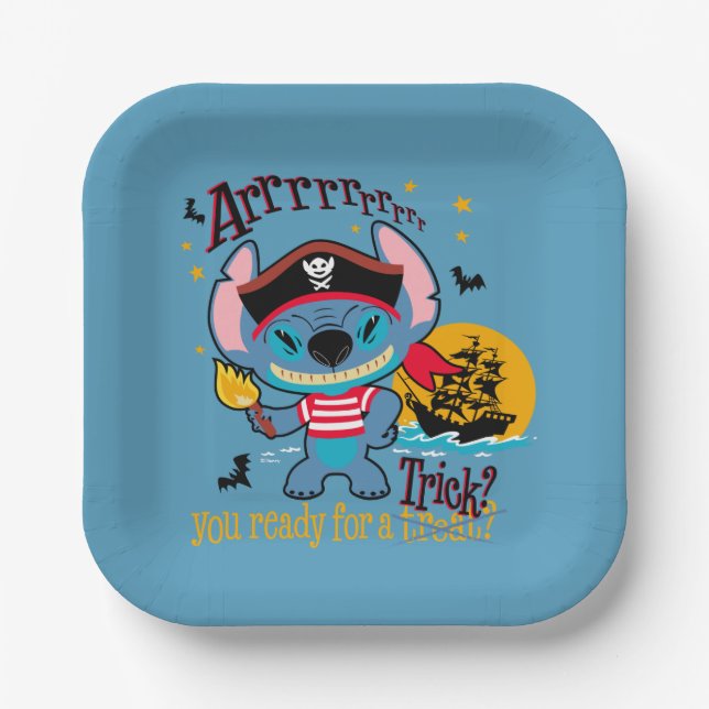 Assiettes En Carton Halloween Stitch Pirate (Recto)