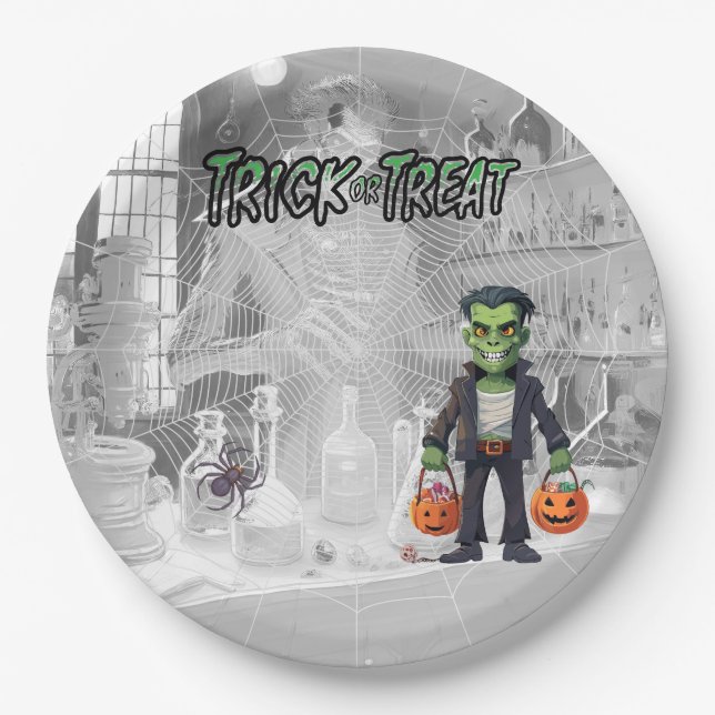 Assiettes En Carton Halloween Trick of Treat Frankenstein (Devant)