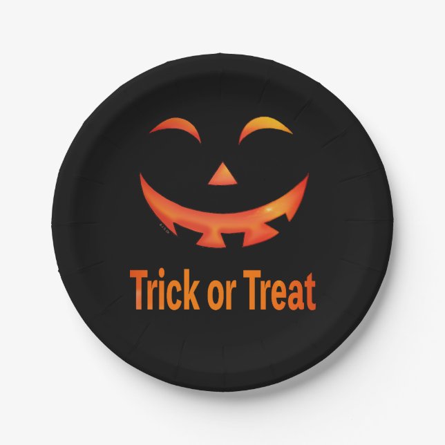 Assiettes En Carton Halloween Trick or Treat Pumpkin Face (Devant)
