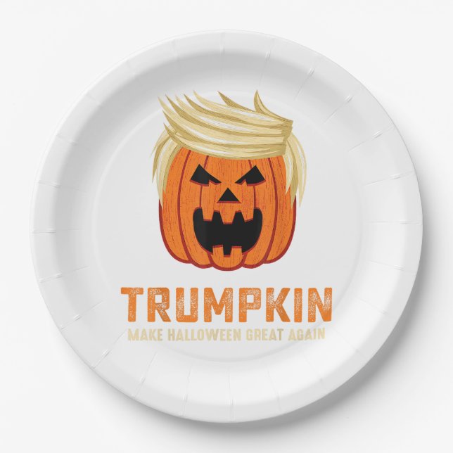 Assiettes En Carton Halloween Trumpkin Funny - Éffrayant Slogan parodi (Devant)