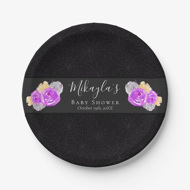 Assiettes En Carton Halloween Un Petit Boo Baby shower Floral (Devant)