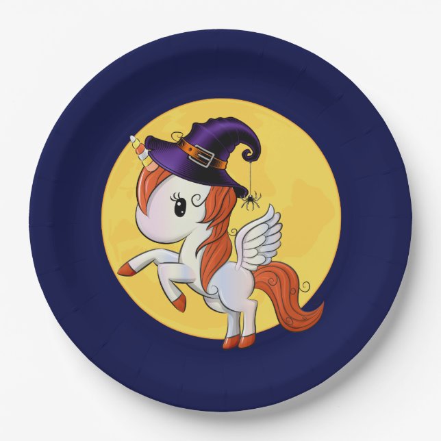 Assiettes En Carton Halloween Unicorn Pegasus Witch (Devant)