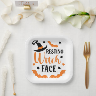 Assiettes En Carton Halloween visage de la sorcière de repos