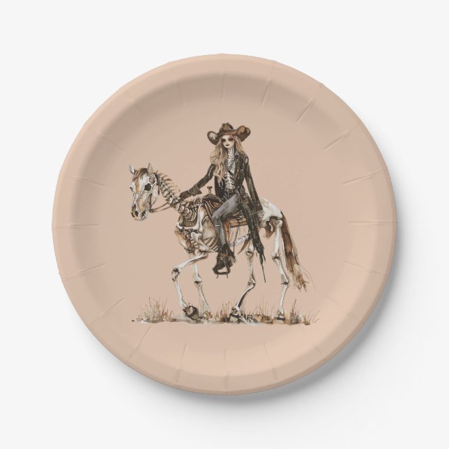 Assiettes En Carton Halloween Western Cowgirl Skeleton Horse (Devant)