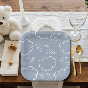 Assiettes En Carton Halo de nuage d'ange céleste Bleu