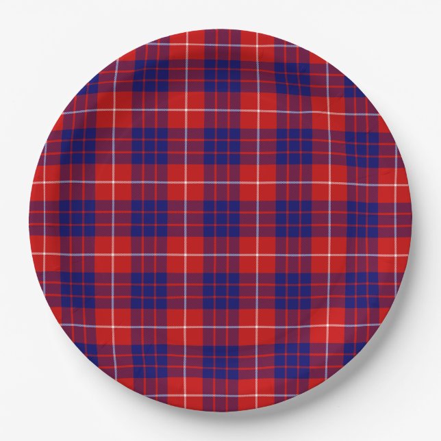 Assiettes En Carton Hamilton tartan rouge bleu violet plaid (Devant)