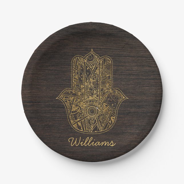 Assiettes En Carton HAMSA Main de Fatima symbole amulet design (Devant)