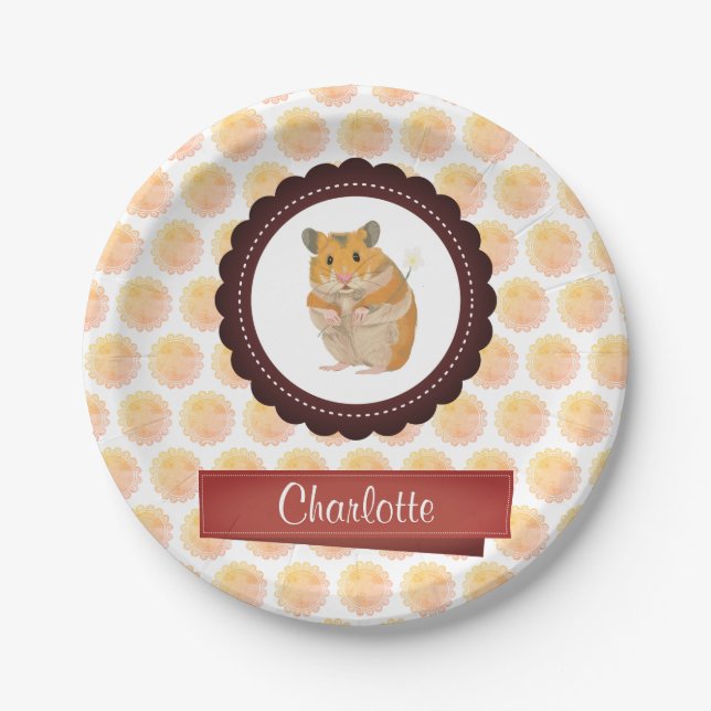 Assiettes En Carton Hamster des filles rouges et roses (Devant)