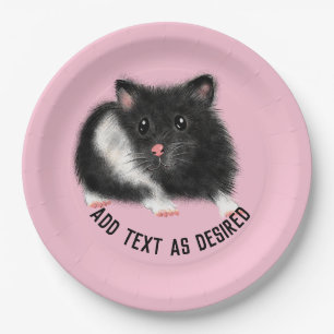 Assiettes En Carton HAMSTER SYRIEN MÛR PERSONNALISÉ ROSE Noir Blanc