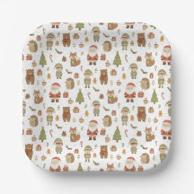 Hand Drawn Christmas Woodland Paper Plates