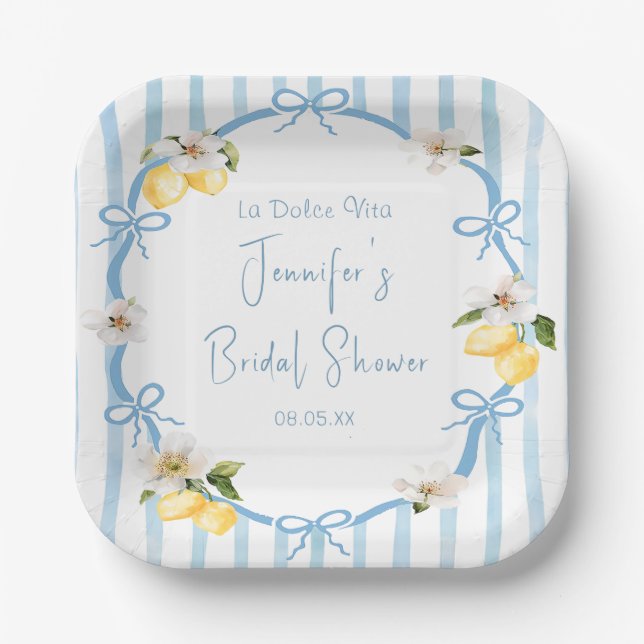 Assiettes En Carton Hand Drawn Coastal Italian Lemon Bridal Shower (Recto)