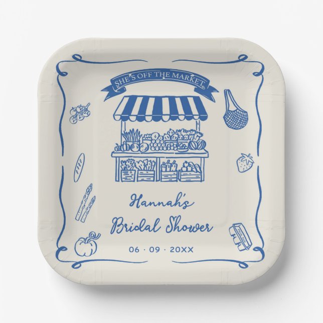 Assiettes En Carton Hand Drawn Fresh Off the Market Bridal Shower (Recto)