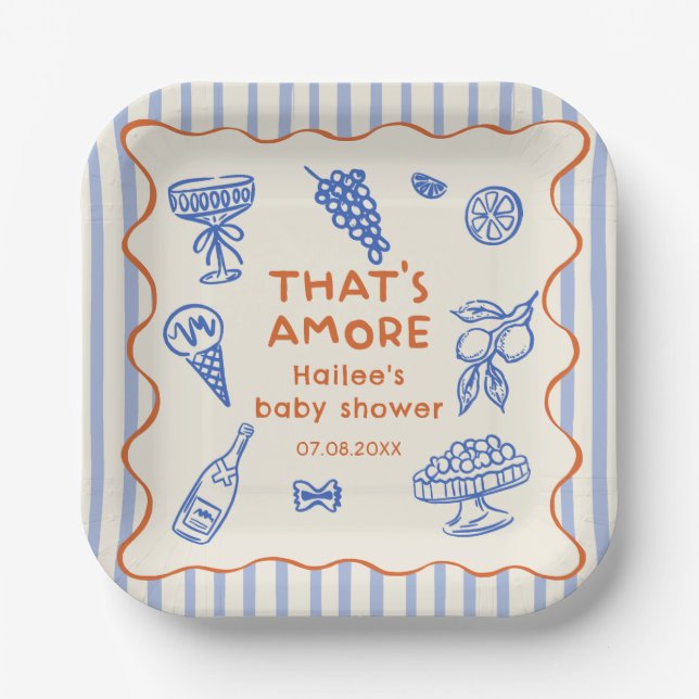 Assiettes En Carton Hand Drawn Italian That's Amore Bridal Shower (Recto)