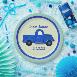 Assiettes En Carton Handpainted Blue Truck Art Personalize