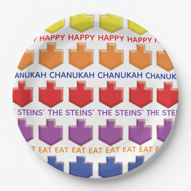Assiettes En Carton Hanoukka 3D Dreidels (Devant)
