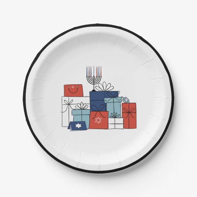 Assiettes En Carton Hanoukka Cadeaux & Menorah Plaque en papier de vac (Devant)