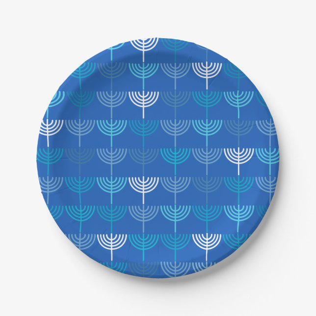 Assiettes En Carton Hanoukka Chanukah Chanukkiah Menorah Motif Blue (Devant)
