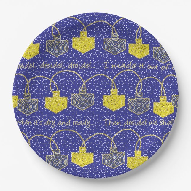 Assiettes En Carton Hanoukka Glittery Dreidels (Devant)