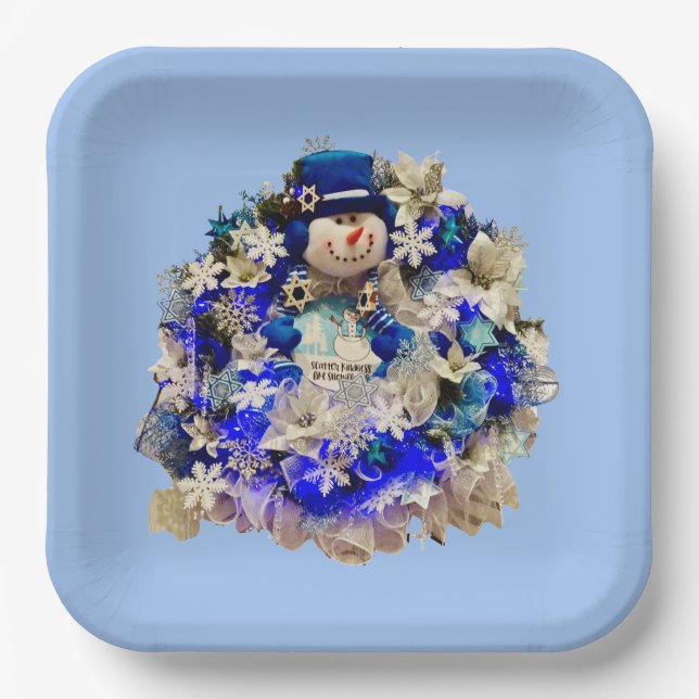 Assiettes En Carton Hanoukka Star moderne de David Snowman Wreath (Recto)