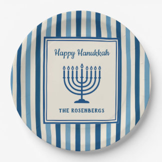 Assiettes En Carton Hanukkah Menorah Stripes Trendy Custom