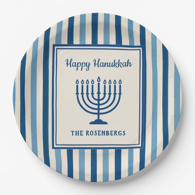 Assiettes En Carton Hanukkah Menorah Stripes Trendy Custom  (Devant)