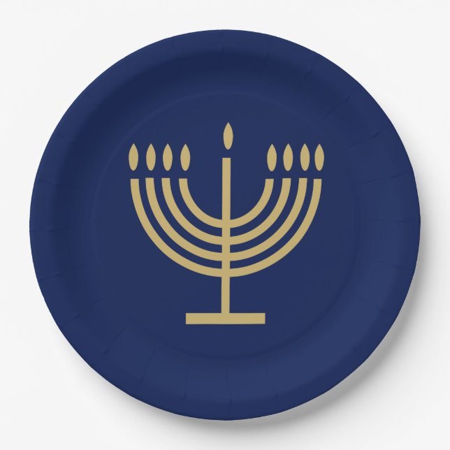 Assiettes En Carton Hanukkiah Happy Hanukkah Jewish dreidel Menorah (Devant)