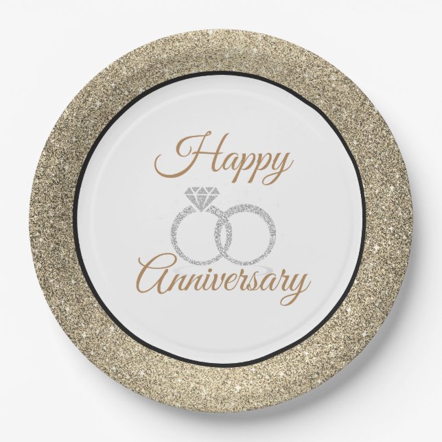 Assiettes En Carton Happary Anniversary Gold Parties scintillant 9" Pl (Devant)