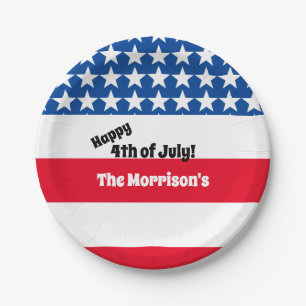 Assiettes En Carton Happy 4 juillet American Flag Ajouter Nom de famil