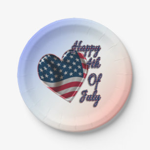 Assiettes En Carton Happy 4 juillet USA Flag Heart