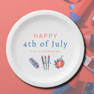 Assiettes En Carton Happy 4 juillet Vintage plaque papier Fireworks