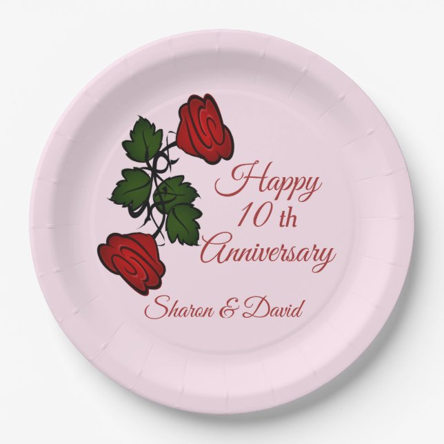 Assiettes En Carton Happy add Événement Plaques de papier rouge rose (Devant)