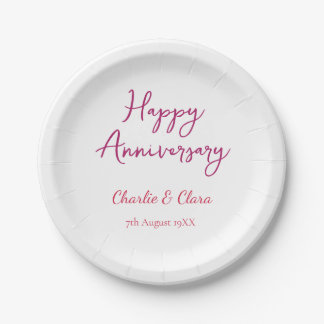 Assiettes En Carton  Happy anniversary add name pink bold name date si