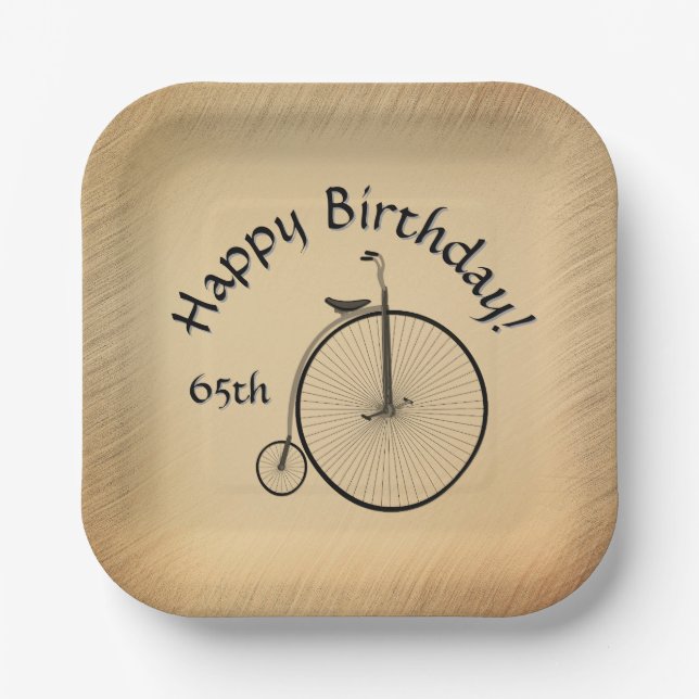 Assiettes En Carton Happy Birthday High-Wheel Antique Bicycle Rustic  (Recto)