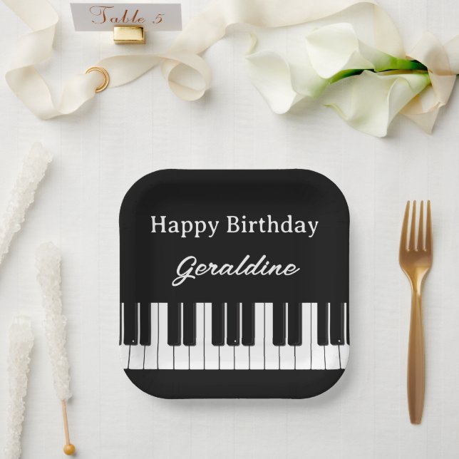 Assiettes En Carton Happy Birthday Piano Player Personalised (Mariage)