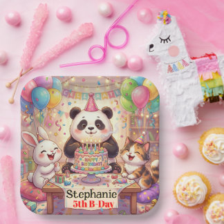 Assiettes En Carton Happy Birthday Rabbit Panda Cat Cute Animals