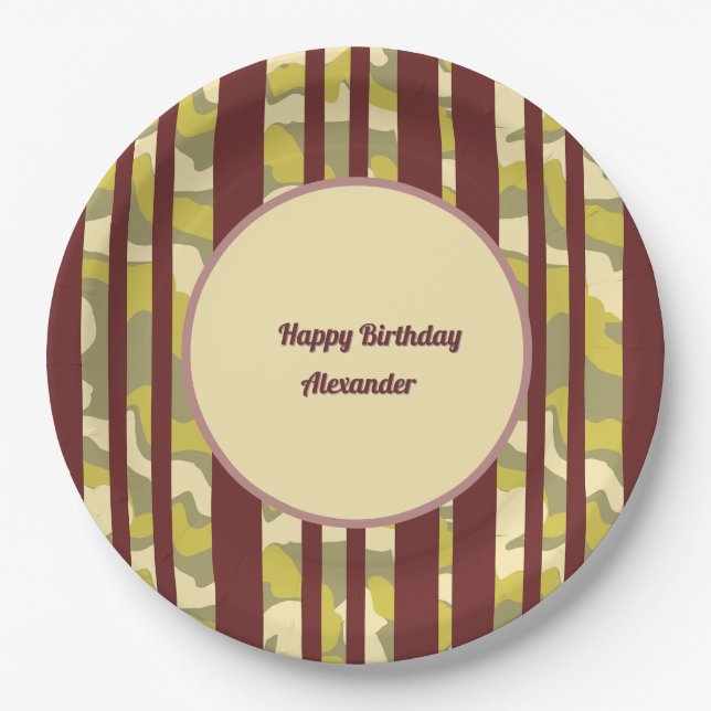 Assiettes En Carton Happy Birthday Urban Camouflage Stripe Pattern (Devant)
