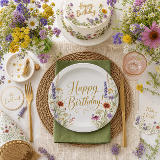 Assiettes En Carton Happy Birthday Wild Flowers Botanical Floral