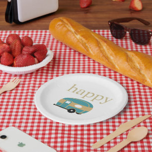 Assiettes En Carton Happy Camper Personnalité Turquoise Gold Travel Tr
