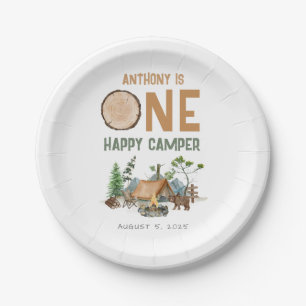 Assiettes En Carton Happy Camper Watercolor Woodland 1er anniversaire