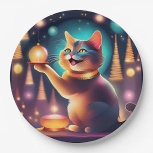 Assiettes En Carton Happy cat célébrant Noël Plaque de papier de Noël
