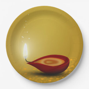 Assiettes En Carton Happy Diwali Diya - Plaque papier