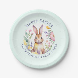 Assiettes En Carton Happy Easter Pastel Bunny Floral Brunch Party