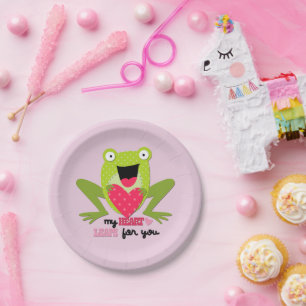 Assiettes En Carton Happy Frog and Heart Valentine