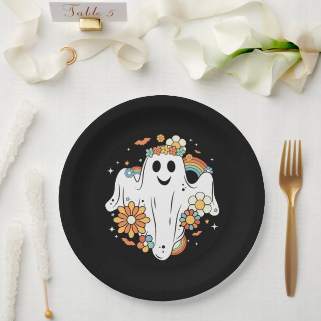 Assiettes En Carton Happy Ghost Retro Hippie Vibe (Mariage)