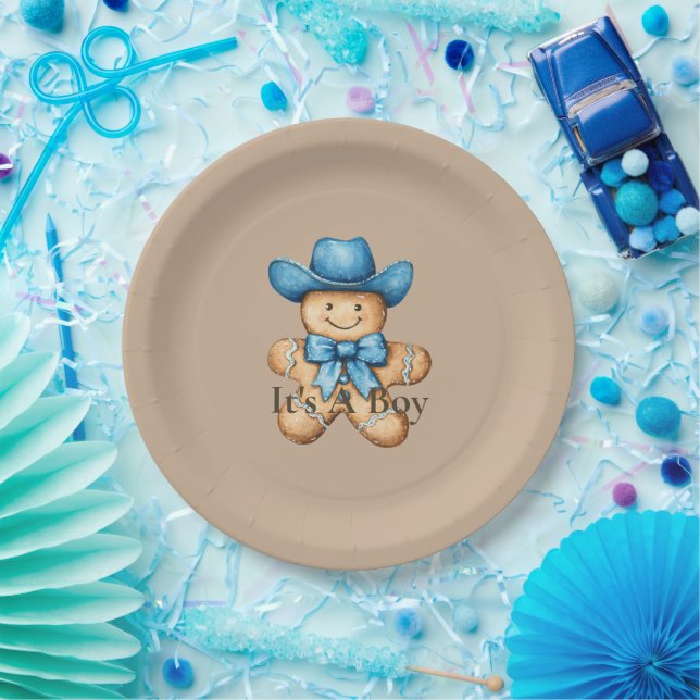 Assiettes En Carton Happy Gingerbread Baby shower Cowboy (Fête)