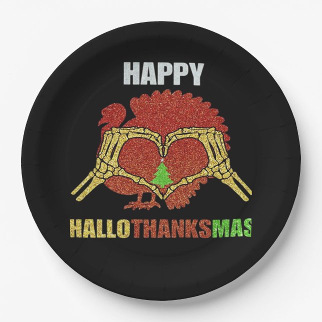 Assiettes En Carton Happy Hallothanksmas Fun Holiday Season Mashup (Devant)