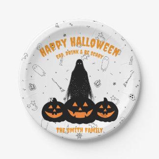 Assiettes En Carton Happy Halloween "Boire, Manger et Etre Effrayant" 