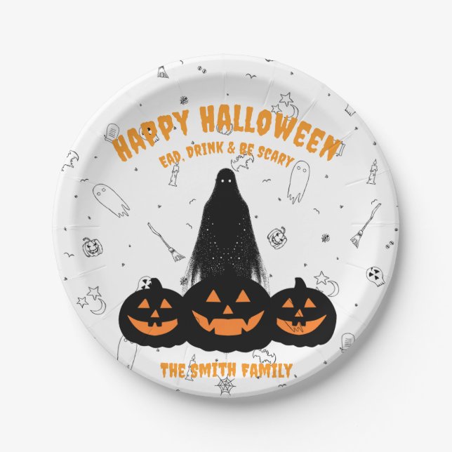 Assiettes En Carton Happy Halloween "Boire, Manger et Etre Effrayant"  (Devant)