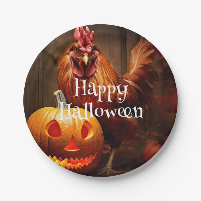 Assiettes En Carton Happy Halloween Chicken Rooster ferme Citrouille (Devant)