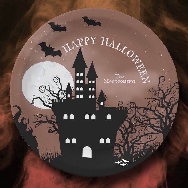 Assiettes En Carton Happy Halloween Haunted Castle (Happy Halloween haunted castle personalized paper plates)
